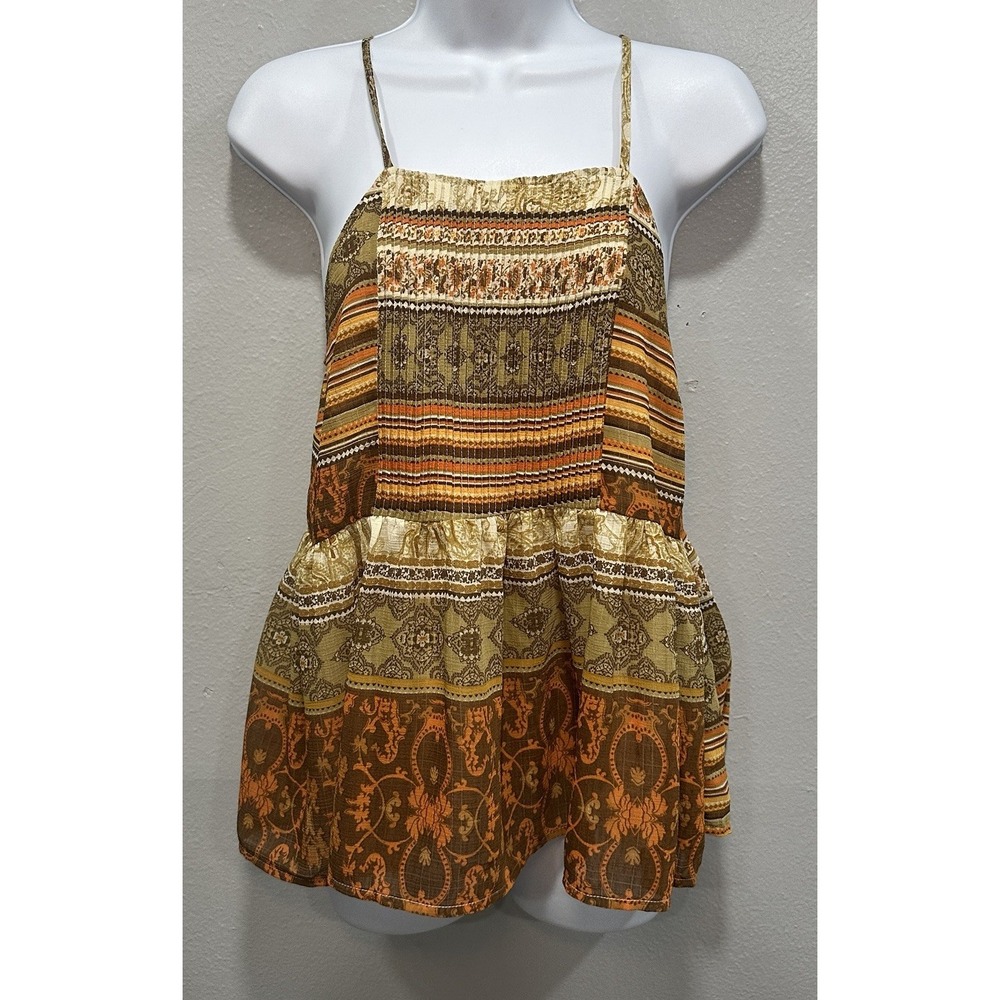 Moon River Tank Top Blouse Womens Small Orange Multi Color Lined Spaghetti Strap